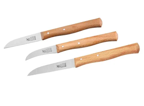 Windmühlenmesser Gemüsemesser WINDMÜHLEN 3er-Set - Küchenmesser aus hochwertigem Stahl mit ergonomischen Buchenholzgriffen, ideal für präzises Schneiden von Gemüse.