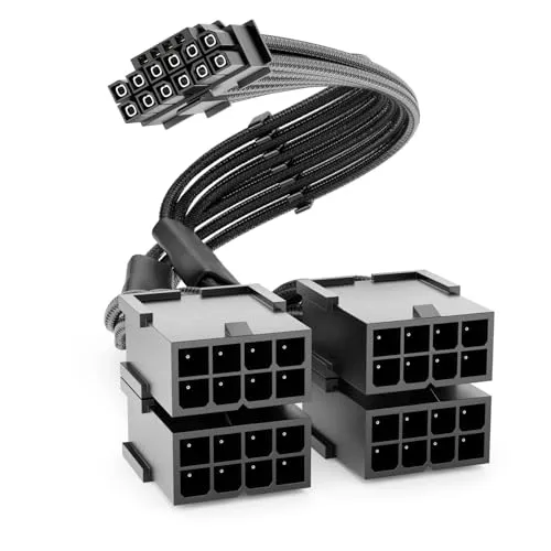 deleyCON 30cm PCIe 16pin (12+4pin) Stecker auf 4x8(6+2pin) Buchse Verlängerungskabel Grafikkarte PCI-E GPU Kabel für GeForce RTX 3090ti/4070ti/4070/4080/4090/5070/5080/5090