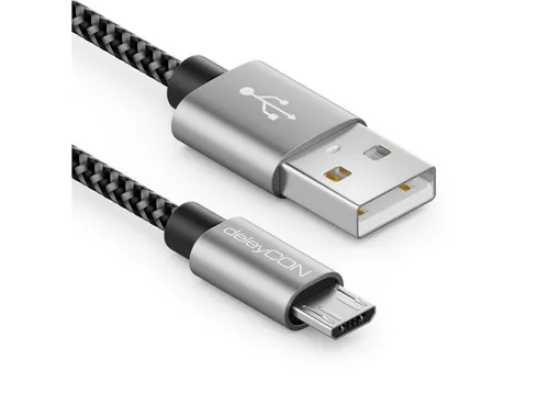 deleyCON deleyCON 0,5m Nylon Micro USB Kabel Ladekabel Datenkabel USB-Kabel