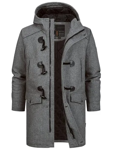 Indicode Herren Liam Dufflecoat | Wintermantel Wollmantel Herrenmantel Mantel für Männer Grey Mix, 3XL