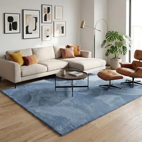 Pergamon Kunstfaser Teppich Pearl Blau – Luxus Super Soft Fellteppich - Weicher Kunstfellteppich aus 100% Polyester, ideal für Wohnzimmer oder Schlafzimmer. Pflegeleicht und strapazierfähig – für ein gemütliches Wohnambiente. Schadstoffgeprüfte Qualität für unbedenklichen Komfort.