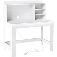 Costway Schreibtisch mit Ladestation & Steckdose in Weiß - Stylischer Computertisch mit integrierter Steckdosenleiste und USB-Anschlüssen. Das durchdachte Regal sorgt für Ordnung, während robuste Beine für Stabilität garantieren. Ideal für einen modernen Arbeitsplatz.