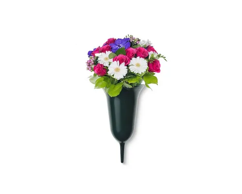 matches21 HOME & HOBBY Dekovase Trichter Grab-Vase mit Erdspieß frostsicher grün 25 cm (1 St), Wetterfeste Friedhofs-Vase zum Stecken als Grabschmuck Grabdeko