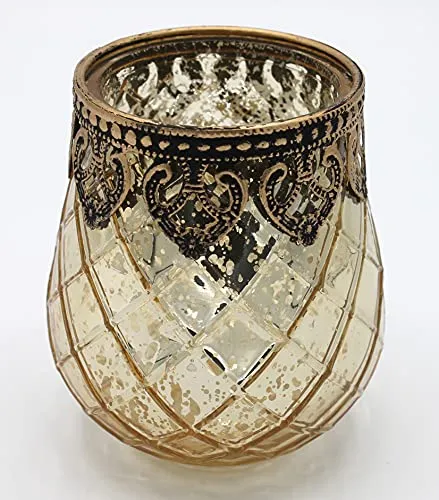 Bauchiges Windlicht Marokko Glas Gold 10cm Höhe