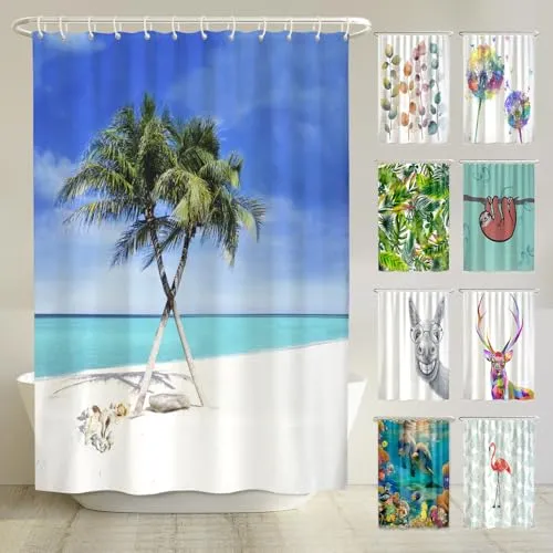 arteneur® - Strand - Anti-Schimmel Duschvorhang 240x200 - Recycelt mit Öko-Tex Standard 100 - Beschwerter Saum, Blickdicht, Wasserdicht, Waschbar, 16 Ringe & E-Book