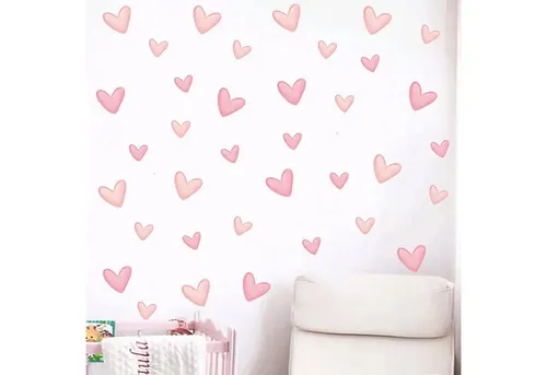 Montegoni Wandsticker Kinder Wandsticker,Selbstklebende (60 Stück weiche rosa große kleine Herzform Wandaufkleber), Deko Kindergarten Home Dekoration,wandtattoo für Mädchenzimmer