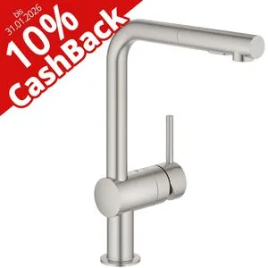 GROHE Küchenarmatur Minta 30274DC0 - Hochdruck Einhandarmatur aus Messing mit 360° schwenkbarem, ausziehbarem Auslauf und zwei Strahlarten für maximalen Komfort in der Küche.