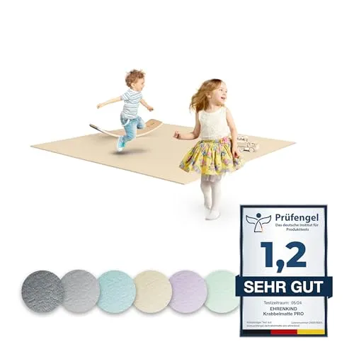 Ehrenkind® Krabbelmatte PRO | Extra dicke Spielmatte für Babys - Spiel- & Krabbeldecken, extra dick und isolierend, Phtalatfrei und hautverträglich, ideal für sicheren Spielspaß auf verschiedenen Böden.