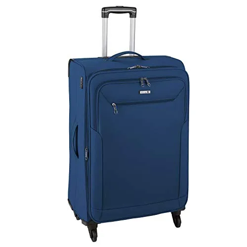 D&N Travel Line 6804 Koffer, 76 cm, Blau - Handgepäck Trolley mit 98L Volumen, leichtlaufenden 4 Rollen und arretierbarem Teleskopgestänge für müheloses Reisen.
