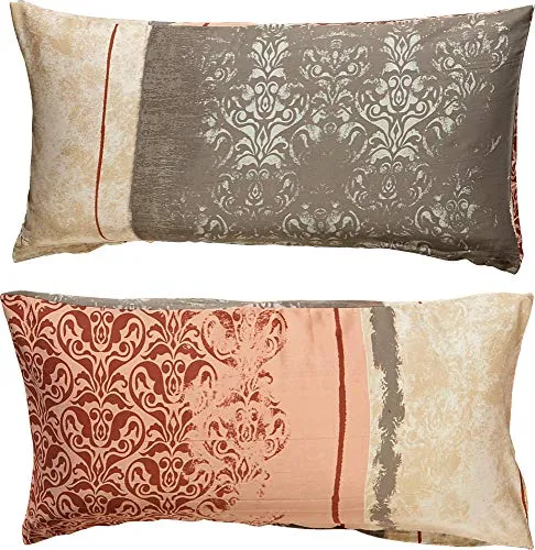 Erwin Müller Kissenbezug, Kissenhülle Mako-Satin Ornamente rot-Kiesel-beige Größe 40x80 cm - feinste Baumwolle, temperaturausgleichend, mit praktischem Reißverschluss