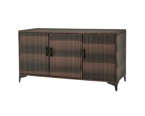 GOPLUS 318L Gartenschrank Rattan - Wetterfester Aufbewahrungsschrank mit abnehmbaren Regalen - Praktischer Aufbewahrungsschrank mit 318 l Volumen, ideal für Gartengeräte und Möbelpolster. Langlebiges PE-Rattan, stabiler Metallrahmen und wasserdichte Auskleidung schützen Ihre Gegenstände vor Witterungseinflüssen.