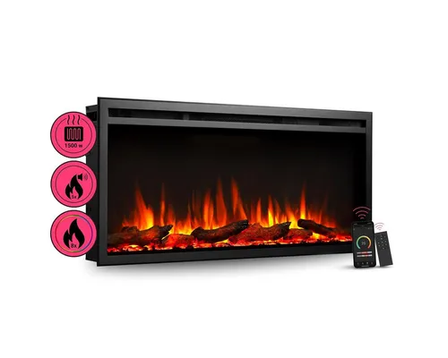 Balderia Elektrokamin Elektrokamin BALDERIA Atalanta 40 - Einbaukamin - Schwarz, integrierte Knisterfunktion, Fernbedienung, Timer, Thermostat