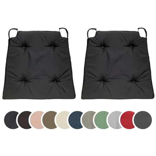 sleepling 2er Set Stuhlkissen, Sitzkissen für Indoor und Outdoor, mit Klettverschluss, 100% Mikrofaser, Made in EU, Maße: 42 (vorne) 35 (hinten) x 40 x 5 cm, schwarz