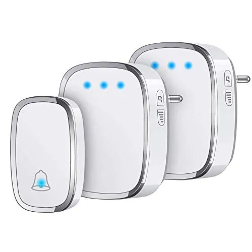 YYQ Türklingel kabellos-Outdoor Wasserdicht IP44 mit Reichweite 300 m, LED-Anzeige, 1 Knopf Sender und 2 Empfänger mit Stecker ohne Batterie, 5 Lautstärke verstellbar, 36 Klingeltöne