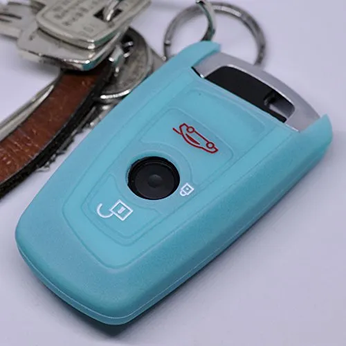 Soft Case Schutz Hülle Auto Schlüssel für BMW F20 F13 F30 F31 F32 F33 F22 1er 2er 3er 4er F10 F25 F07 F11 Smartkey/Farbe: Fluoreszierend Blau (leuchtet im Dunkeln!)