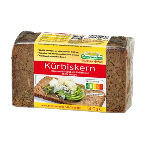 Mestemacher Kürbiskernbrot Roggenvollkornbrot mit Kürbiskerne 500g