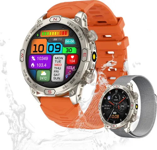 Herren’s 1 ATM Wasserdicht Fitness-Tracker Smartwatch 1.43 Zoll mit SPO2, Herzfrequenzsensor, Schrittzähler & 107 Sportmodi