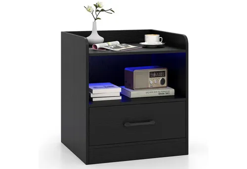 COSTWAY Nachttisch (1-St), Beistelltisch, Nachttisch mit LED, Schublade