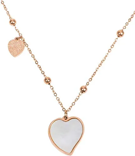 styleBREAKER Damen Edelstahl Kette mit Herz Anhängern und Kugelperlen, Halskette, Ankerkette, Schmuck 05030057, Farbe:Rosegold