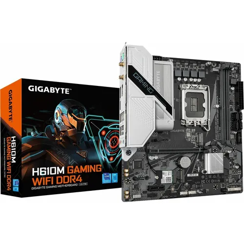 Gigabyte H610M GAMING WIFI DDR4 Motherboard - Micro ATX Mainboard mit LGA1700-Sockel, ideal für Gaming-PCs. Ausgestattet mit USB 3.2, Gigabit LAN, Bluetooth und Wi-Fi für optimale Konnektivität.