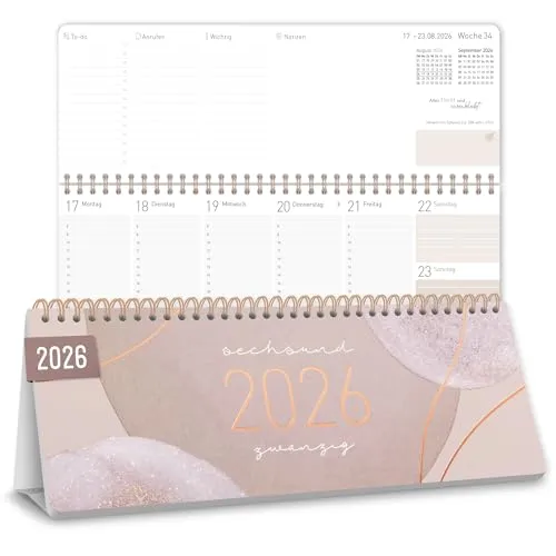 Häfft Wochen-Tischkalender 2026 quer mit Aufsteller