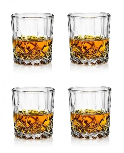 Provance Whiskyglas 2er 4er oder 6er Set, anmutige Tumbler für Whisky und Rum mit Relief, spülmaschinenfest aus Borosilikatglas (4 Stück Form 2)