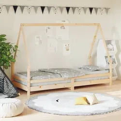vidaXL Kinderbett 80x200 cm aus massivem Kieferholz - Braun - Stilvolles Kinderbett in Hausform aus robustem, unbehandeltem Kiefernholz, ideal für Kinder ab 4 Jahren. Bietet einen sicheren und lustigen Schlafplatz mit einfacher Einstiegshöhe.