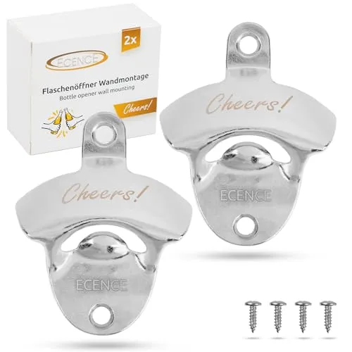ECENCE 2x Flaschenöffner Wand, Bieröffner, Wandflaschenöffner, Flaschenverschlussöffner, Wand Halter Flaschen Öffner Bier-Verschluss