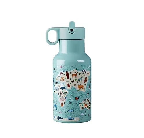 chic.mic Trinkflasche Kinder bioloco sky kids animal map 350ml - Thermobehälter für Kinder, doppelwandiger Edelstahl hält Getränke bis zu 12 Stunden warm und 24 Stunden kalt – ideal für Ausflüge!