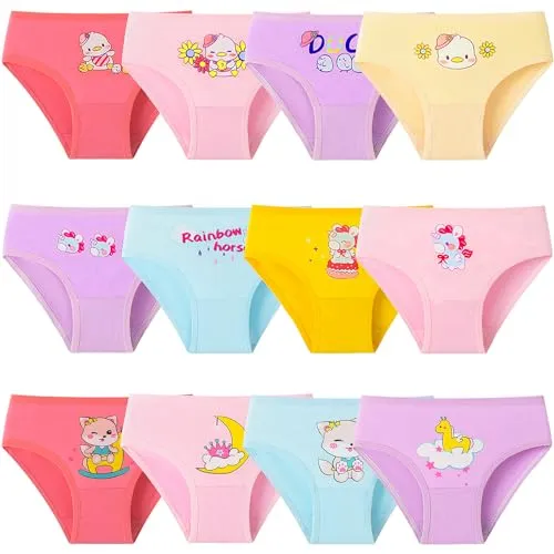 Adorel Mädchen Slips Baumwolle Unterhosen Höschen 12er-Pack Tier Fantasie 122-128 EU (Herstellergröße L)