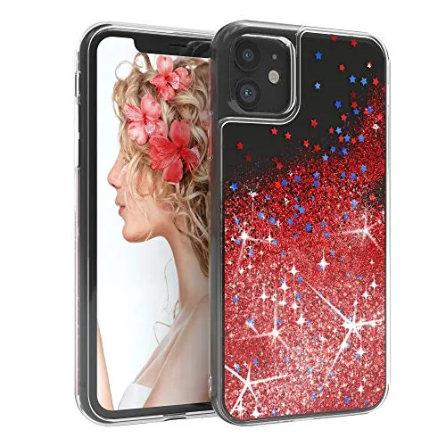 EAZY CASE Hülle kompatibel mit iPhone 11 Schutzhülle mit Flüssig-Glitzer, Handyhülle, Schutzhülle, Back Cover mit Glitter Flüssigkeit, TPU/Silikon, Transparent/Durchsichtig, Rot