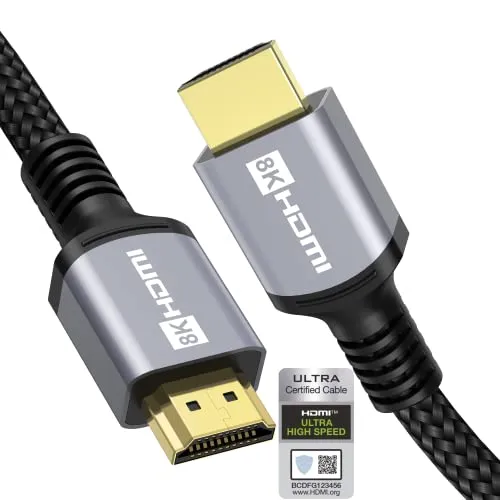 Anhuicco HDMI 2.1 Kabel 4K 8K HDR Zertifiziert 0,5meter 48Gbps 8K 10K 60Hz 4K 144Hz 2K 240Hz ALLM VRR FreeSync Dolby ARC eARC HDR10+ HDCP 2.3 Unterstützt PS5 Xbox Soundbar Real 8K TV