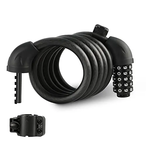ValueMax Fahrradschloss Zahlenschloss Kabelschloss 150CM, 5 stelliger Zahlencode, 12mm Dickes Fahrradschloß mit Halterung, Wasserdicht Sicher Beständig rücksetzbar Code, für Fahrräder, Babywagen usw.