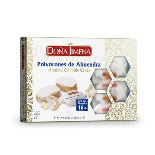 Doña Jimena|POLVORONES DE ALMENDRA, Almond Crumble Cakes | Typisch andalusische Süßigkeit höchster Qualität| Packung mit traditionell hergestellten | Mandeln| 250 Gramm