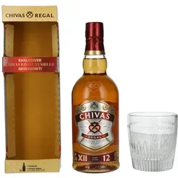 Chivas Regal 12 Years Old Blended Scotch Whisky mit Tumbler Glas - Beliebter Blended Scotch Whisky mit 40% Vol., harmonischer Geschmack und edles Tumbler Glas inklusive. Ideal als Geschenk für Whisky-Liebhaber.