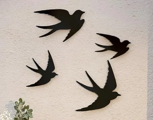 Dekoleidenschaft 4x Wanddeko Vögel aus Metall, matt schwarz, Wandhänger, Wandtattoo, Metallbild