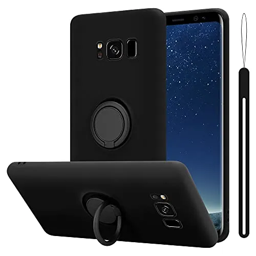 Cadorabo Hülle kompatibel mit Samsung Galaxy S8 Schutzhülle TPU Silikon Case Liquid Design mit Ring Slim Kratzfest Liquidsilikon Microfaser mit Rundumschutz Case Hülle für Galaxy S8 in Schwarz