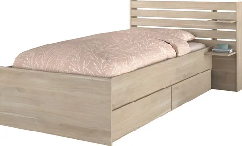 Parisot Stauraumbett Escale mit 2 Schubkästen - Betten mit variabel einsetzbaren Schubkästen auf Rollen, ideal für platzsparende Lösungen im Schlafzimmer. Pflegeleicht und in Japanischer Eiche Nachbildung.
