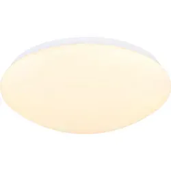 LED Deckenleuchte 3-Stufen dimmbar 38 cm - Moderne Deckenleuchte aus weißem Metall mit opalem Kunststoffschirm, 3-stufig dimmbar (20%-50%-100%) und praktischer Memoryfunktion, ideal für stimmungsvolle Beleuchtung im Wohnzimmer.