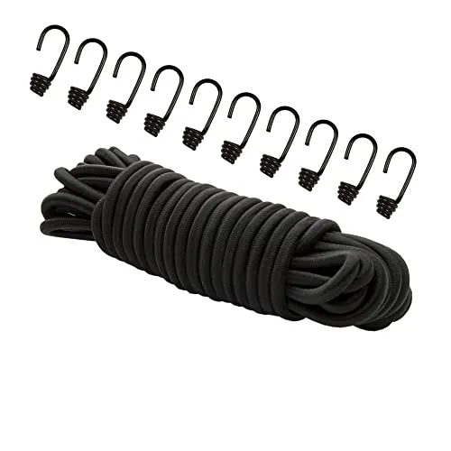 Dreamprint Expanderseil 30 m Schwarz - Hochwertiges Gummiseil mit Spiralhaken - Gummiseile für Innen- und Außenbereich | Ideal für Spannungen, Sicherungen und vielseitige Anwendungen beim Camping oder Sport | Witterungsbeständig und langlebig