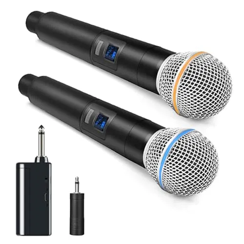 HUACAM Kabelloses Mikrofon, Handmikrofon, Metall, kabelloses Handmikrofonsystem mit wiederaufladbarem Empfänger, geeignet für Karaoke, Gesang, Partys, Hochzeiten, DJ, Reden, 60 m, HDMIC-5802