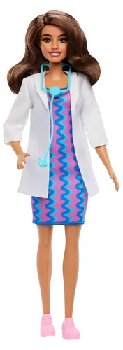 Barbie Karriere Ärztin-Modepuppe mit Stethoskop und Arztkittel - Entdecke die Welt der Berufe mit der Barbie Karriere Ärztin-Puppe! Sie kommt mit abnehmbarem Kleid, Arztkittel und Stethoskop für kreativen Rollenspielspaß. Perfekt für kleine Medizin-Fans ab 3 Jahren.