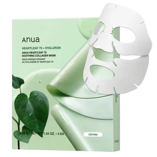 Anua Heartleaf 70 Beruhigende Kollagenmaske - 4 Stück - Ideal für die tägliche Anwendung, diese Kollagenmaske bietet intensive Pflege und sorgt für ein erfrischtes Hautgefühl. Perfekt für alle Hauttypen.