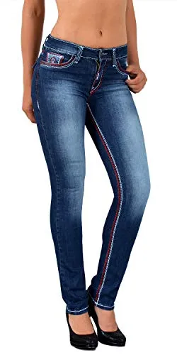 ESRA Damen Jeans Jeanshose Damen Hose Straight Leg Dicke Naht Jeanshosen Damenjeans bis große Größen J755