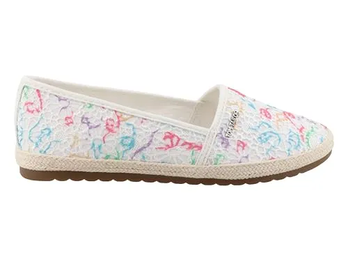 Tom Tailor Damen Flacher Slipper 7490090018, White-Multi, 38 EU - Espadrilles für Damen mit bequemer Bastsohle und floralem Muster - ideal für einen lässigen Sommerlook