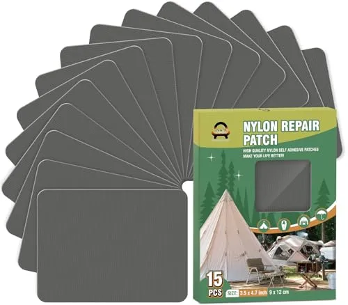 Nylon Selbstklebende Patches, OAZ 15 Stück 9x12cm Selbstklebender Wasserdichte Reparatur Patch, Nylon Flicken Selbstklebend Dunkelgrau, für Zelte, Daunenjacke, Schlafsack, Tasche