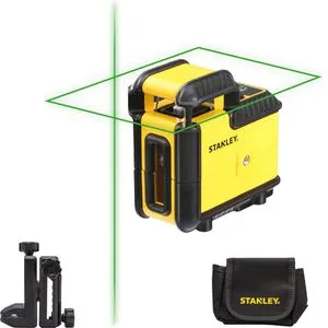Stanley Cross360 grüner Linienlaser Kreuzlinienlaser STHT-77594-1 mit Stativ - Messgeräte, selbstnivellierender Linienlaser mit grünem Laserstrahl für präzise Messungen, inklusive Stativ und Batterie, ideal für Profis und Heimwerker.