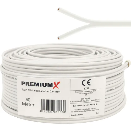 PremiumX 50m Sat Koaxial Kabel 90dB Twin Mini von PremiumX
