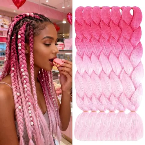 ShowJarlly Jumbo Flechte Kunsthaar, Ombre-Flechte-Extension, 24 Zoll Flechten-Extensions 5 Stücke für Crochet-Twist-Flechten und Box-Flechten zum Einflechten von Zöpfen Pfirsich/Hellrosa#