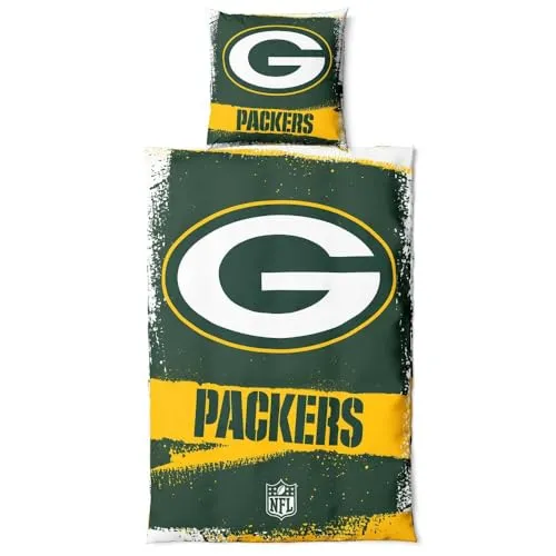 Green Bay Packers NFL Bettwäsche-Set - Offizielles NFL Fanartikel, 100% Baumwolle, mit Reißverschluss, ideal für echte Green Bay Packers Fans, sorgt für besten Schlafkomfort.
